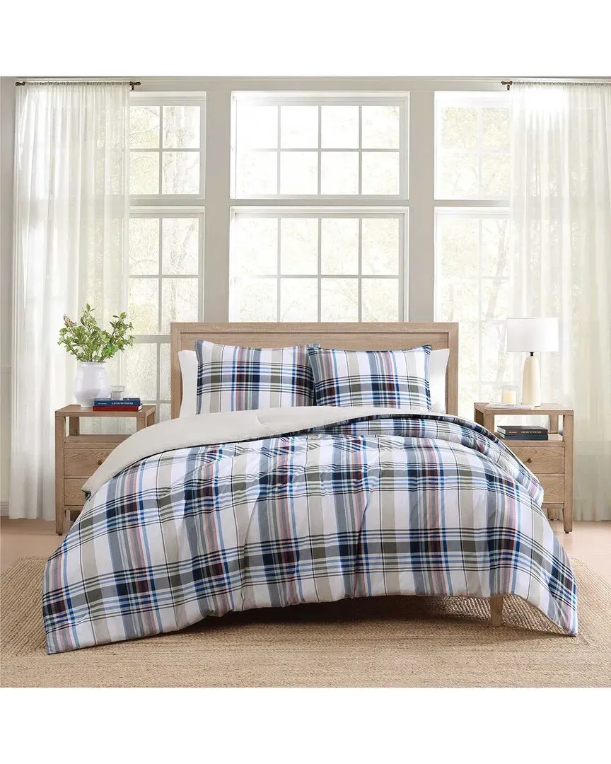 Waterbury Plaid Cotton Comforter Set - White, Cotton