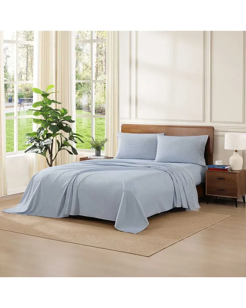 Williamstown Stripe Cotton Percale Sheet Set - White, Blue image