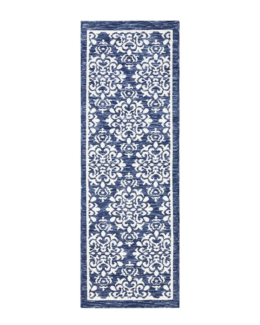 Everwash Tufted Damask Medallion Rug - Navy, Polyester