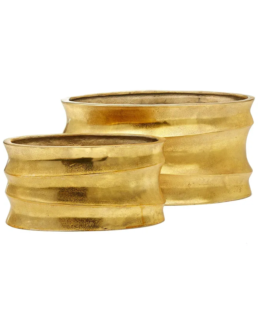 Golden Wave Set of 2 Planters - Gold, Aluminum