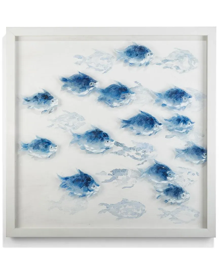 School of Fish Hand-Painted Wall Art - White, Blue image