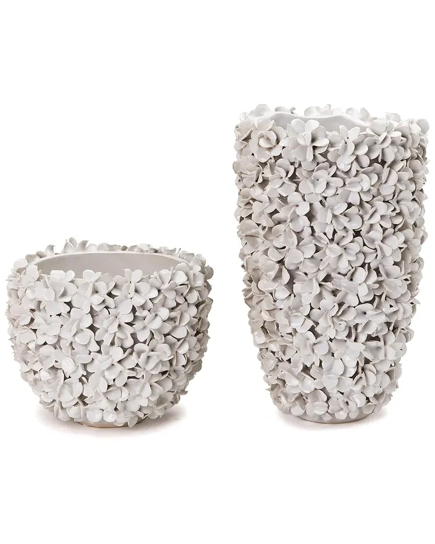 Set of 2 Hydrangea Planter Vases - White