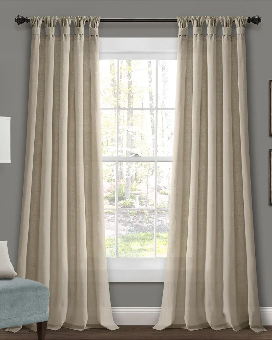 Burlap Knotted Tab Top Window Curtain Panels - Dark Linen image