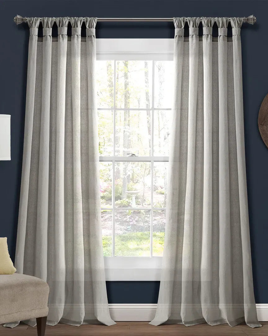 Burlap Knotted Tab Top Window Curtain Panels - Light Gray