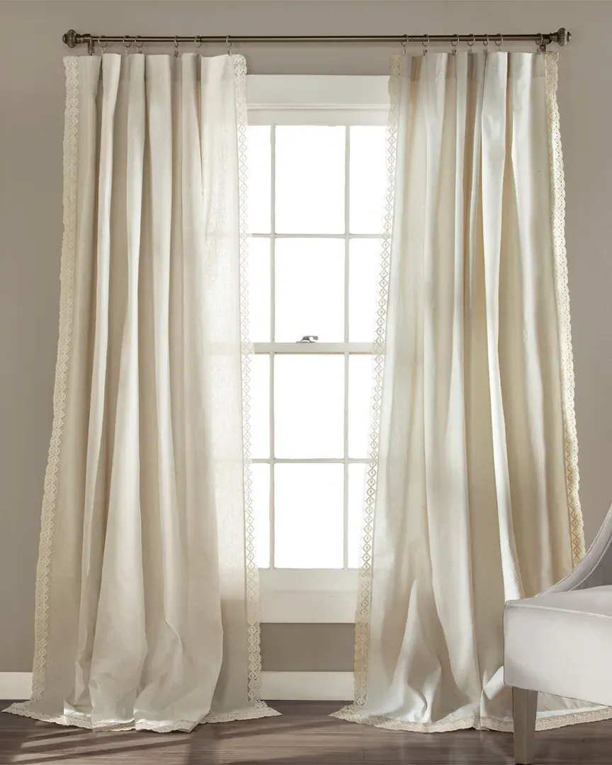 Rosalie Window Curtain Panel with Lace Trim - Ivory image