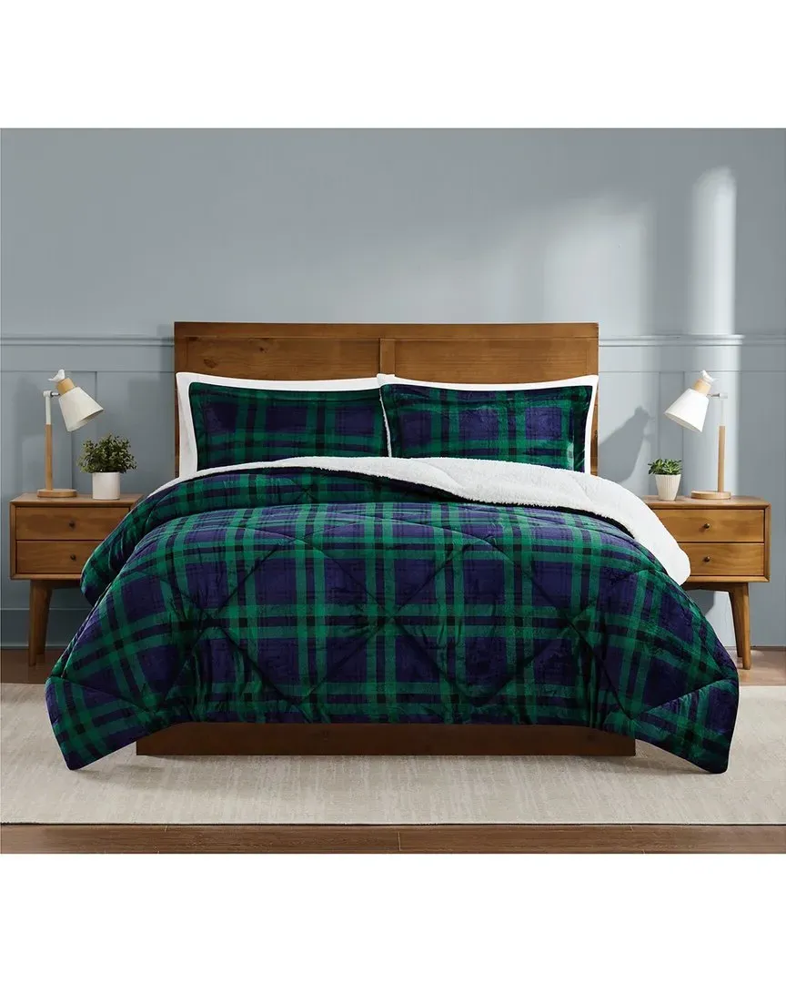 Cuddle Warmth Tartan Plaid Comforter Set - Blue Green