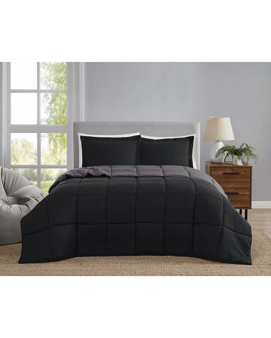 Everyday Reversible Comforter Set - Black, Microfiber