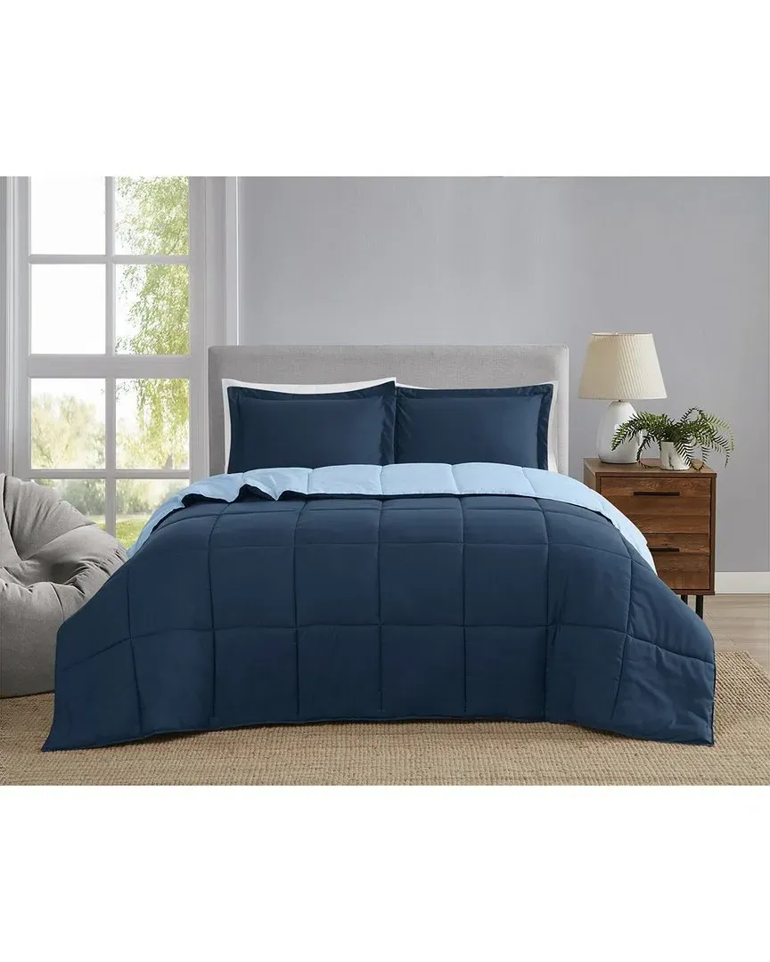 Everyday Reversible Comforter Set - Blue, Microfiber