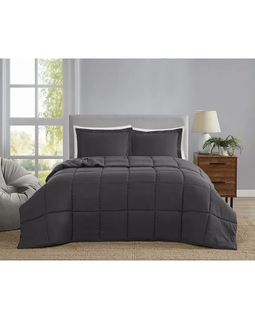 Everyday Reversible Comforter Set - Grey, Microfiber
