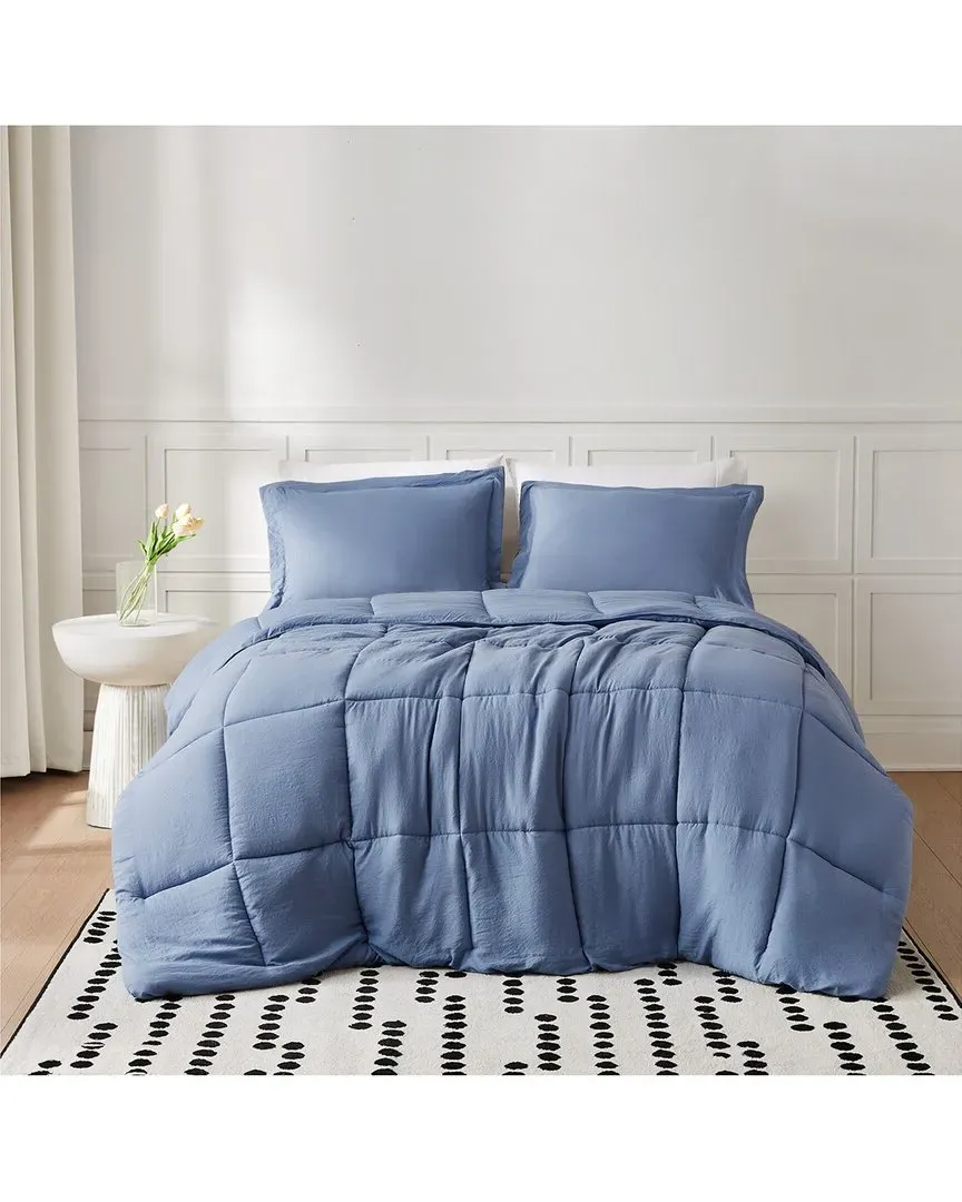 Garment Wash Solid Comforter Set - Blue, Microfiber