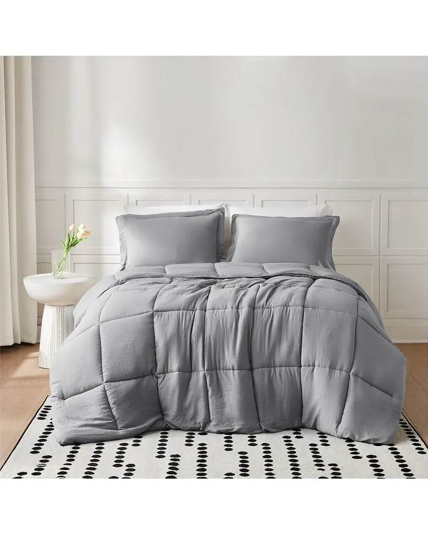 Garment Wash Solid Comforter Set - Grey, Microfiber image