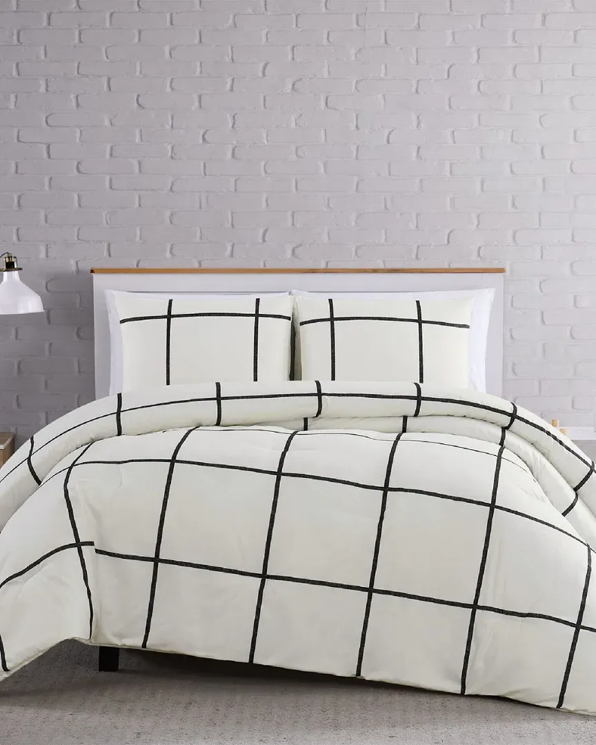 Kurt Windowpane Comforter Set - Ivory and Black, Microfiber image