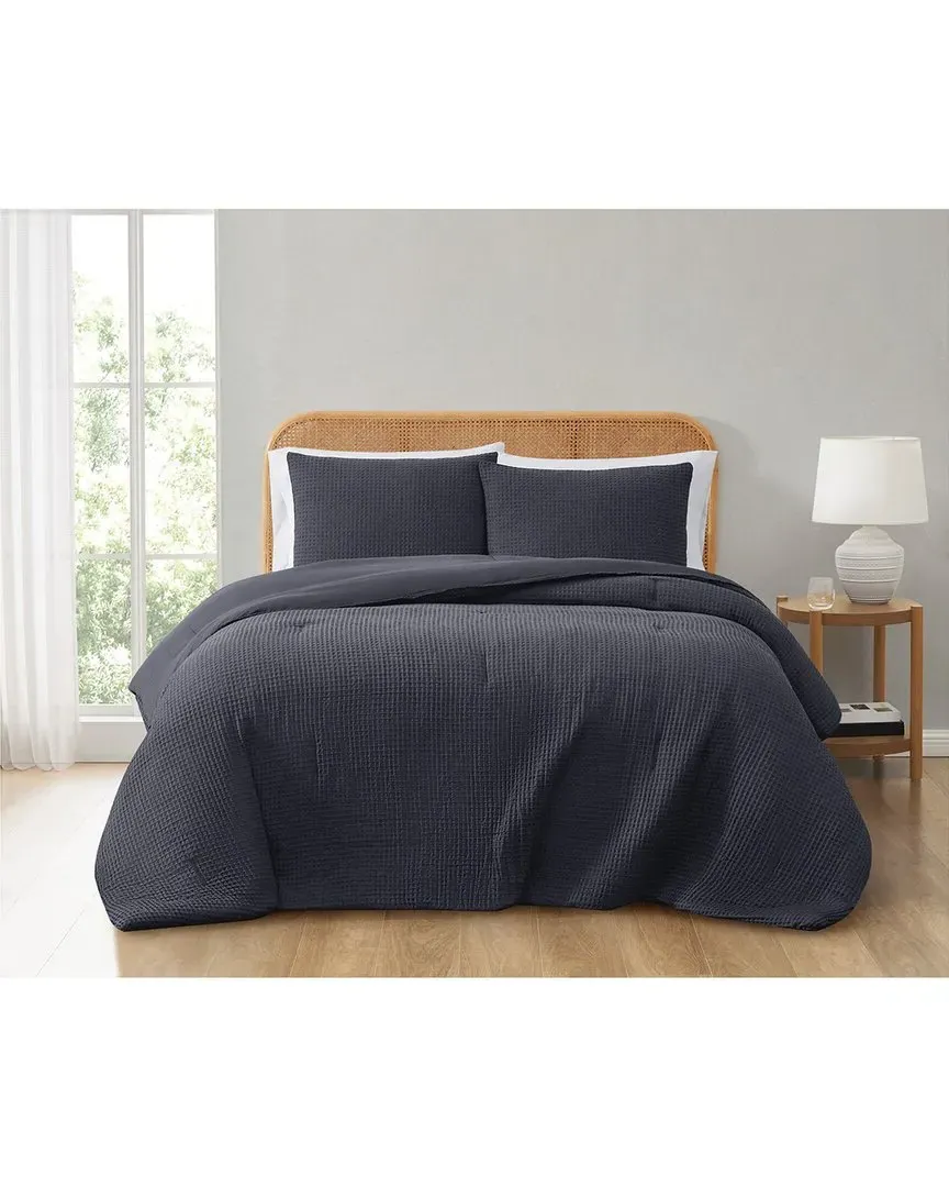 Textured Waffle Comforter Set - Charcoal Grey, Polyester image