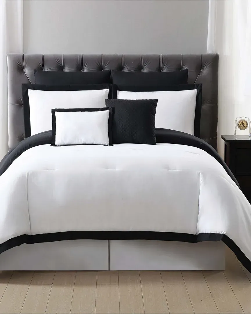 Truly Soft Hotel Border 7pc Comforter Set - White, Black image