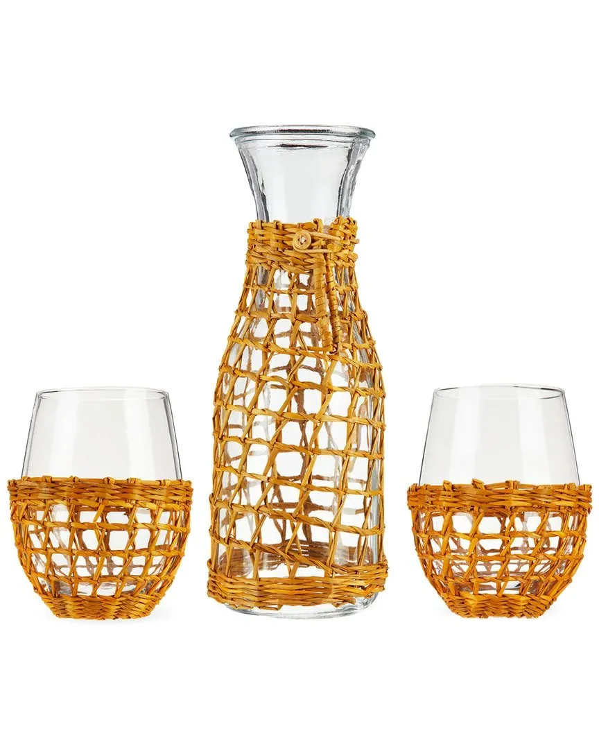 Island Carafe & Stemless Wine Glass Set - Beige