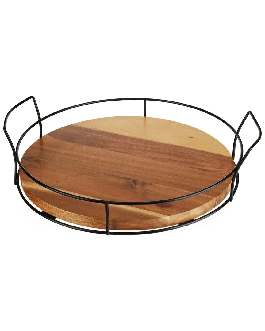 Manor Round Cocktail Tray with Handles - Brown, Acacia