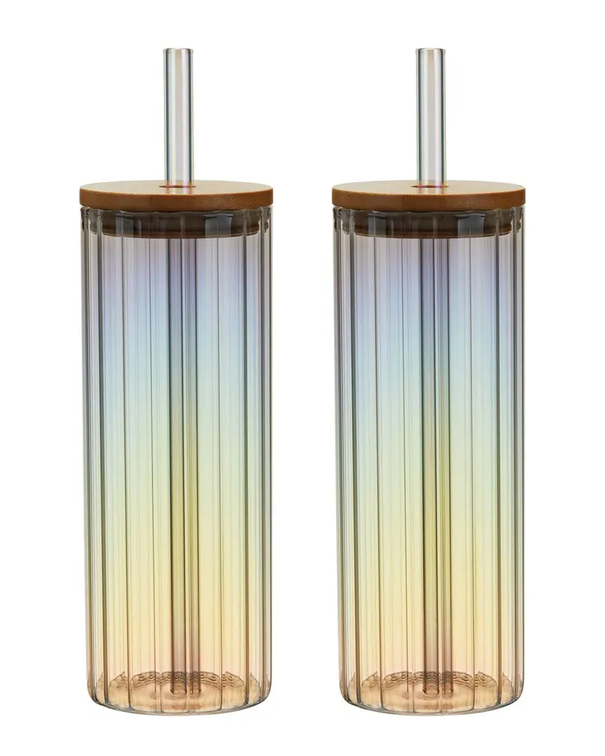 Rainbow Luster Tumblers Set with Lids - Clear image