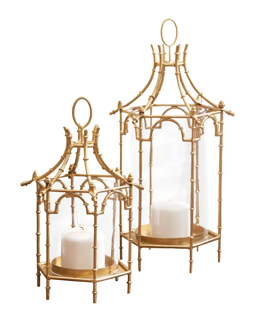 Brighton Set of 2 Pagoda Lanterns - Brass image