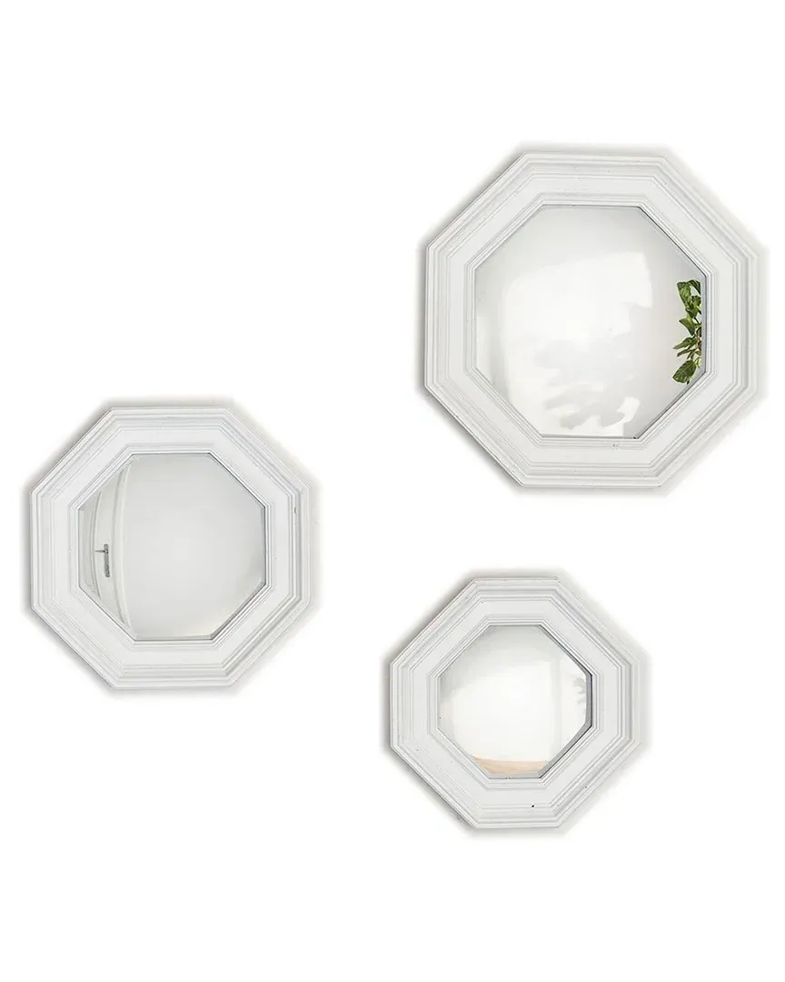 Octagon Set of 3 Hanging Wall Mirrors - White, Resin image