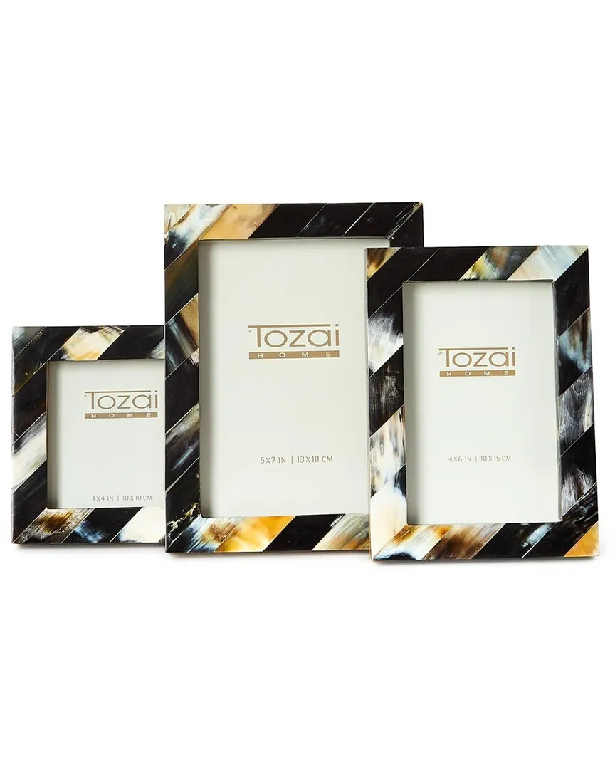 Savoy Set of 3 Horn Photo Frames - Black, Horn