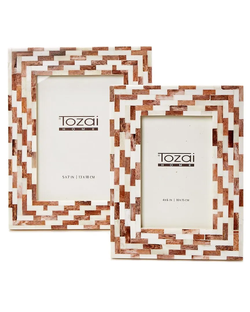 Set of 2 Brick Mosaic Photo Frames - Brown, Bone