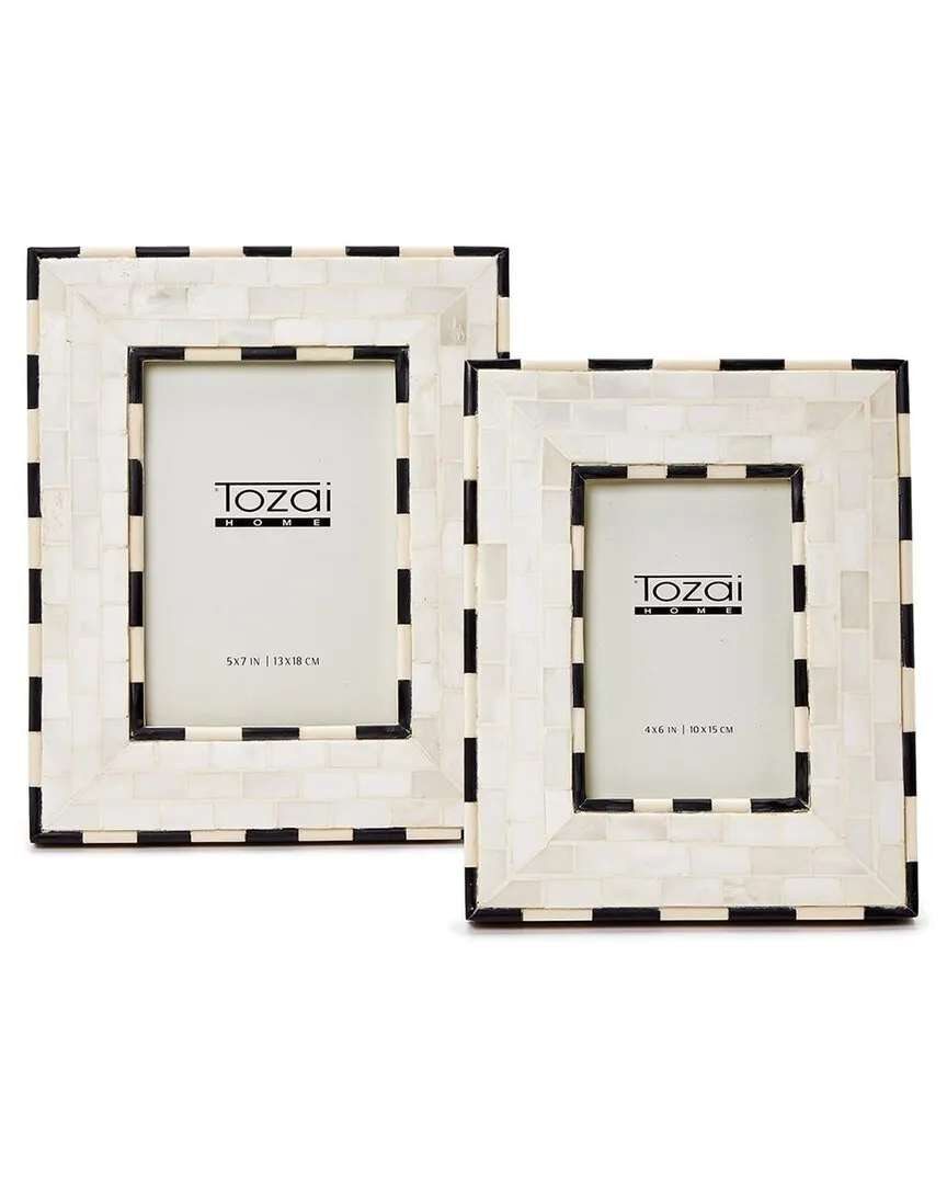 Set of 2 Brick Pattern Photo Frames - White, Bone