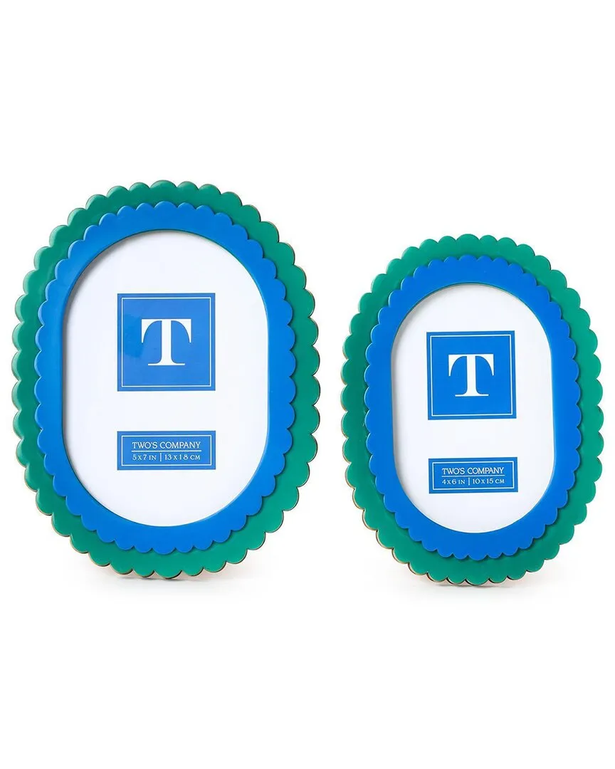 Set of 2 Double Scalloped Edge Photo Frames - Blue, Resin image