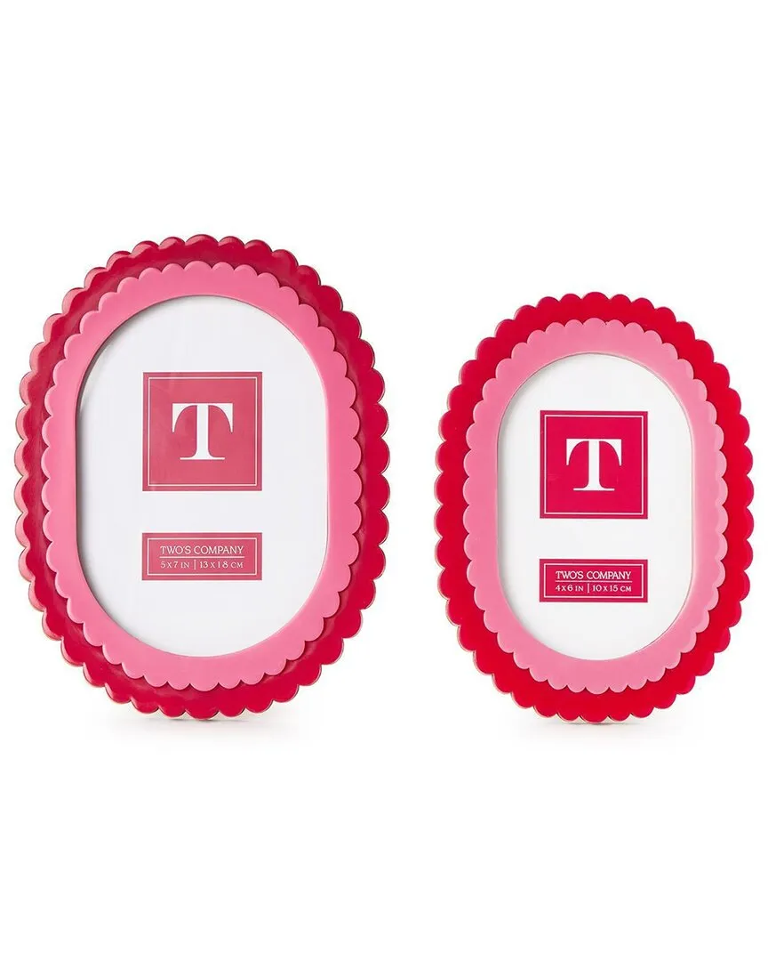 Set of 2 Double Scalloped Edge Photo Frames - Pink, Resin