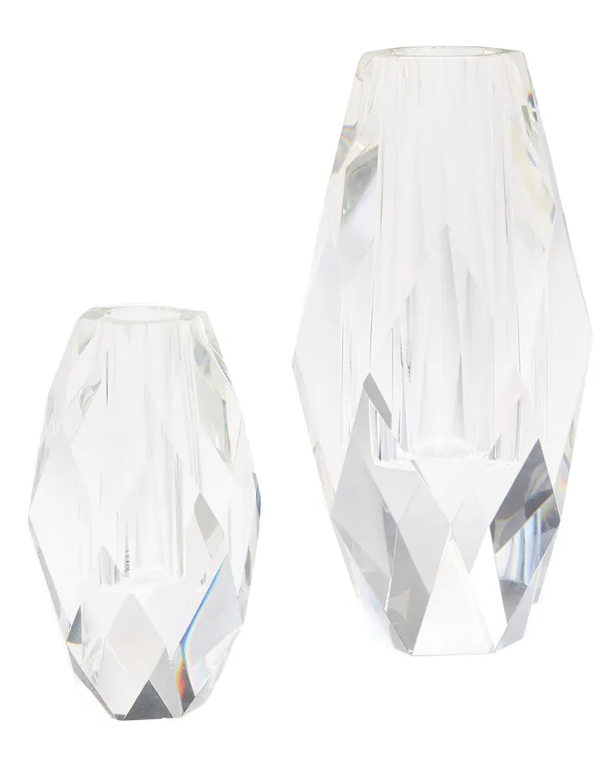 Set of 2 Faceted Crystal Vases