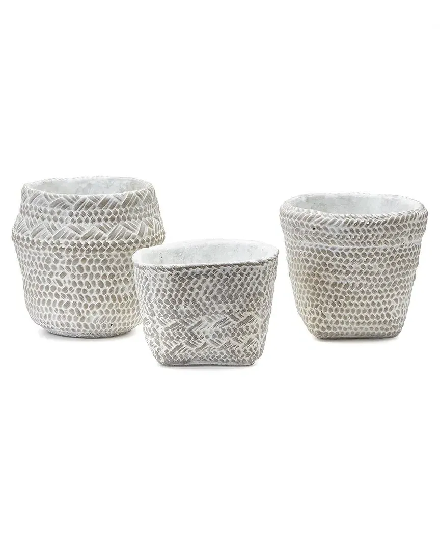 Set of 3 Basket Pattern Planters - White image