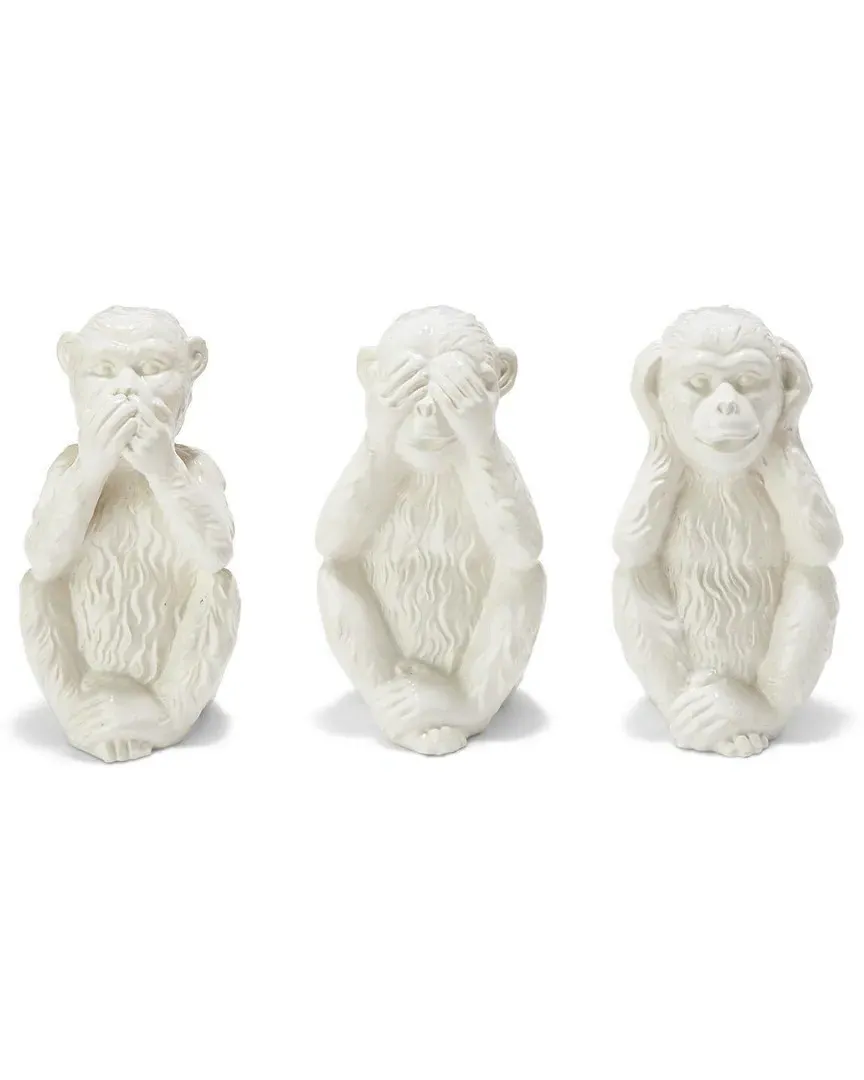 Set of 3 No Evil Monkeys Table Sculptures - Silver, Porcelain image