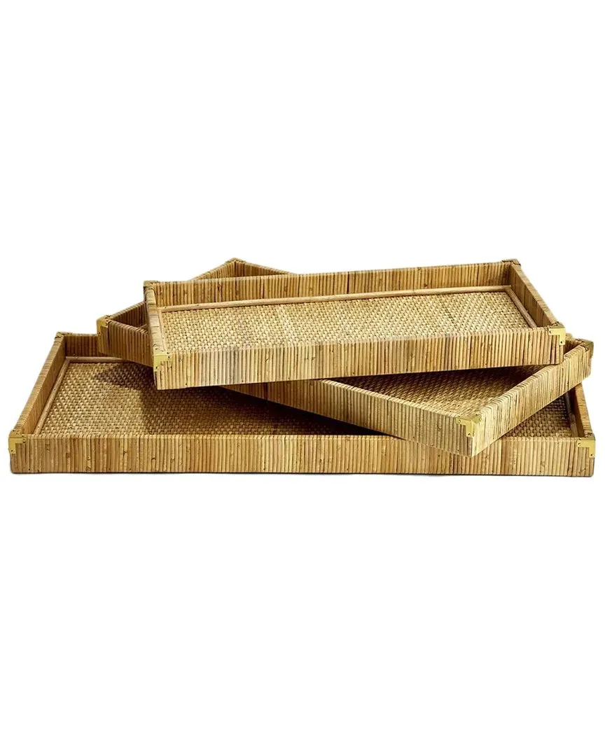 Set of 3 Oversized Rattan Trays - Beige image