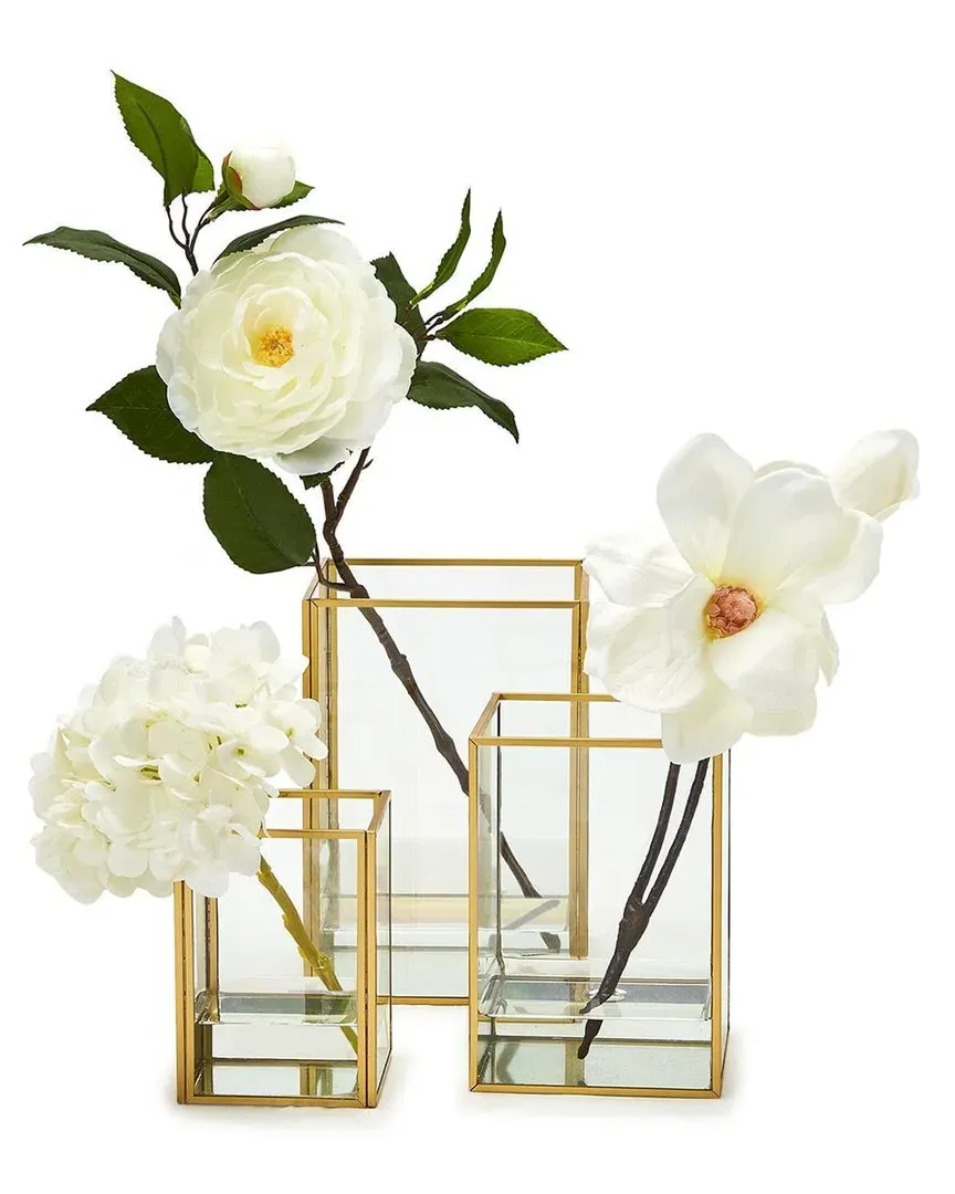 Set of 3 Rectangular Window Vases - Clear Glass