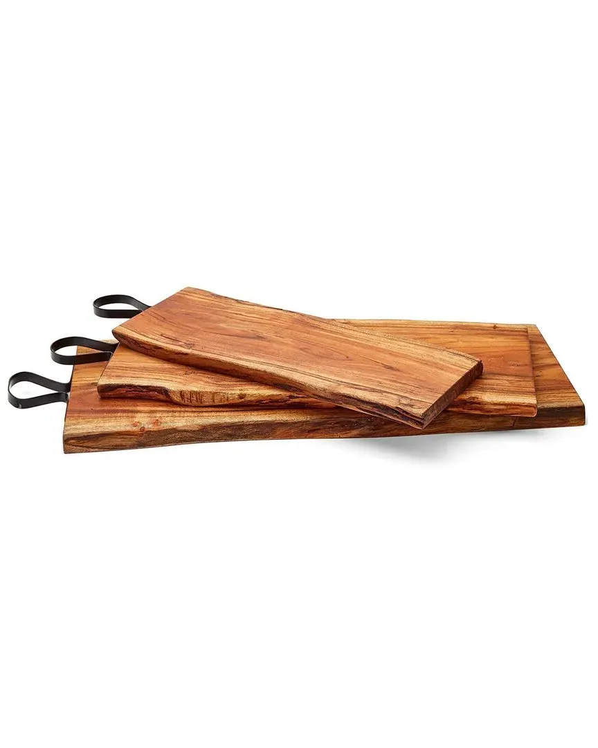 Set of 3 Serving Boards with Handles - Beige, Acacia Wood image