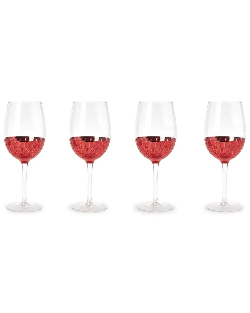 Set of 4 Faceted Wine Glasses - Red Hot image