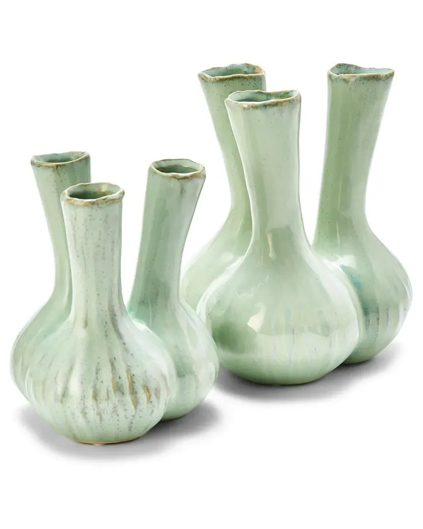 Set of Two 3-Stem Ceramic Vases - Blue image