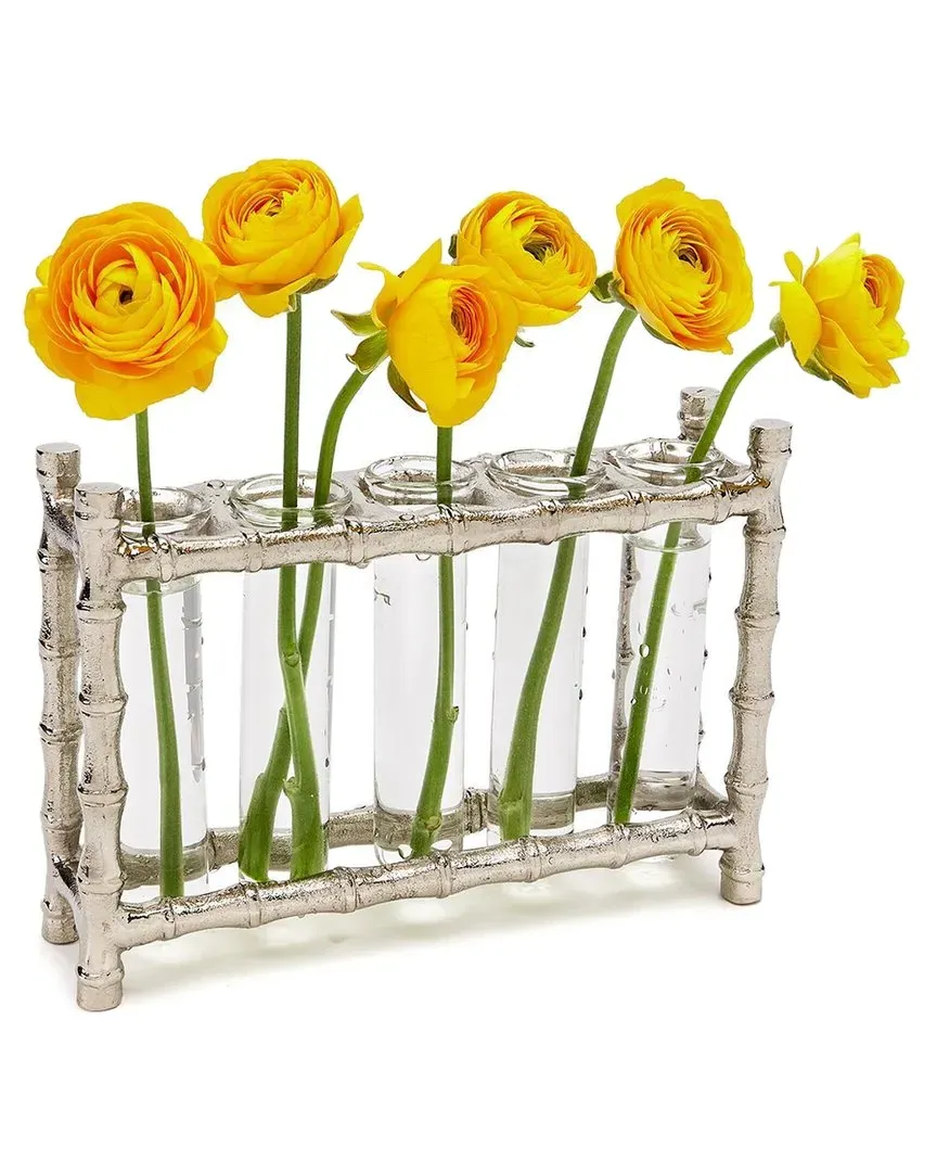 Silver Bamboo Vase with 5 Glass Tubes - Gray, Aluminum image