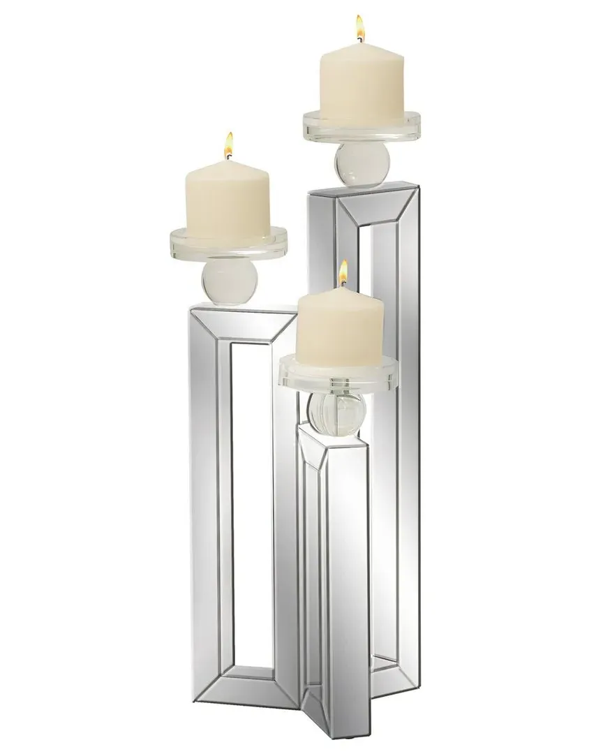 3 Plate Candelabra with Mirrored Accents - Silver, Glass image