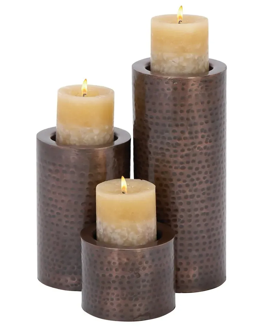 UMA Set of 3 Pillar Candle Holders - Brown, Iron image