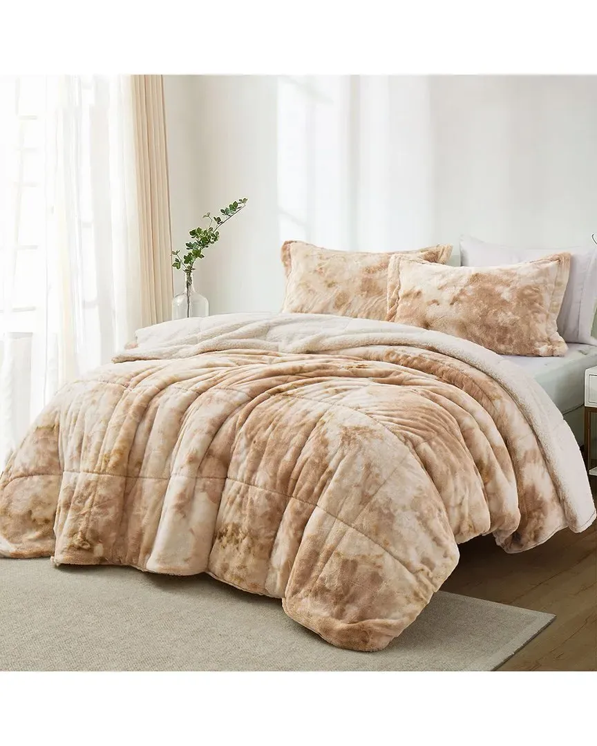 3pc Reversible Sherpa Winter Comforter Set - Beige