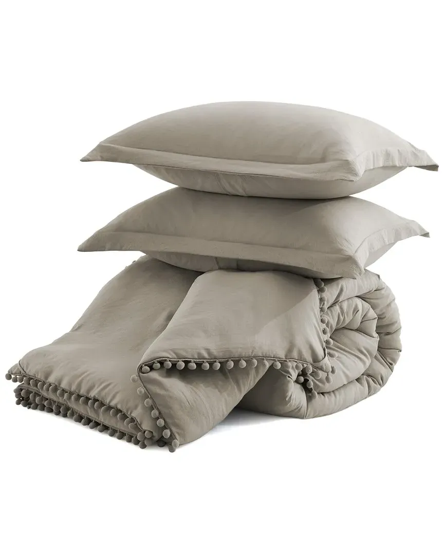 All Season Ball Pom Fringe Comforter Set - Brown, Polyester image