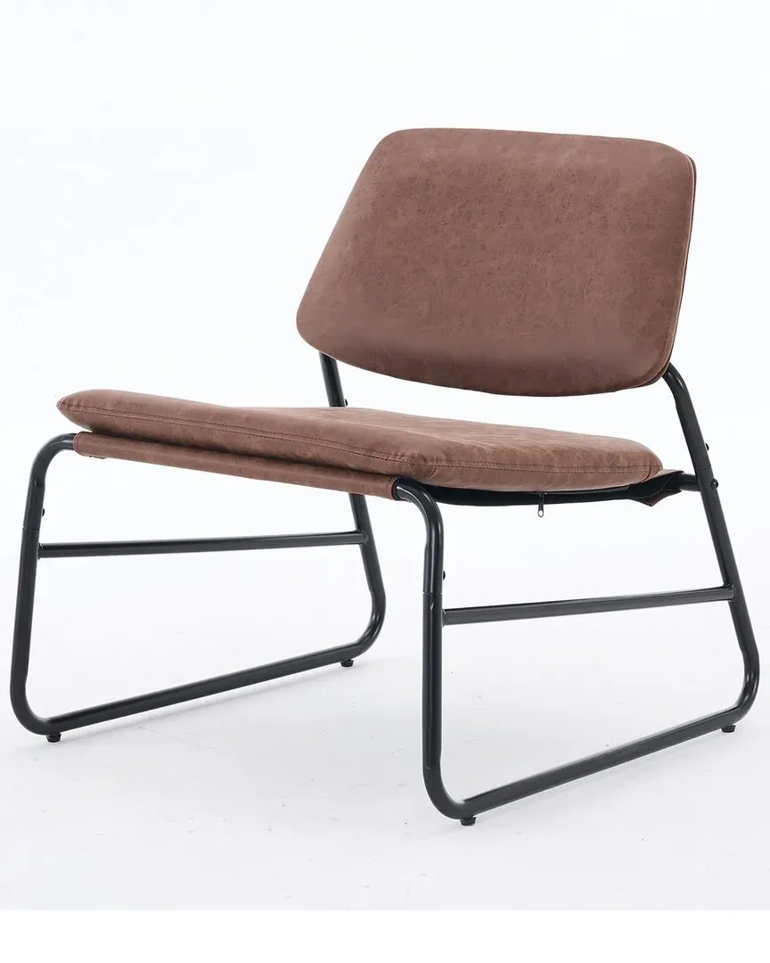 Armless Lounge Chair with Metal Frame - Brown, Faux Leather image