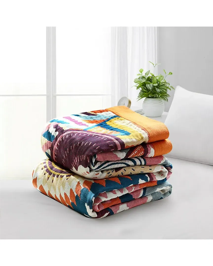 Boho Cotton Throw Blanket with Sunrise Design - Multicolor image