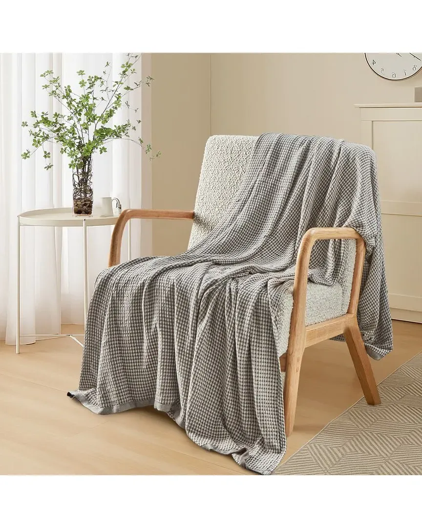 Breathable Waffle Weave Knit Throw Blanket - Grey, Polyester image