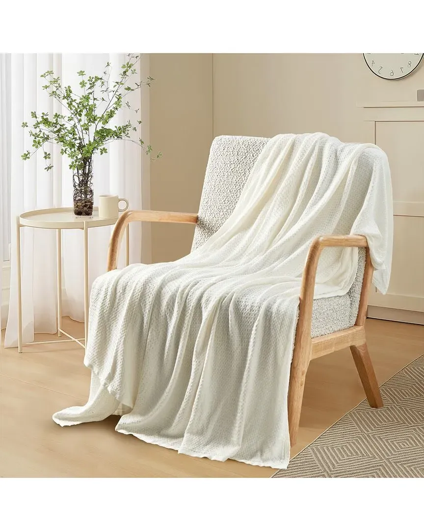 Breathable Waffle Weave Knit Throw Blanket - White, Polyester