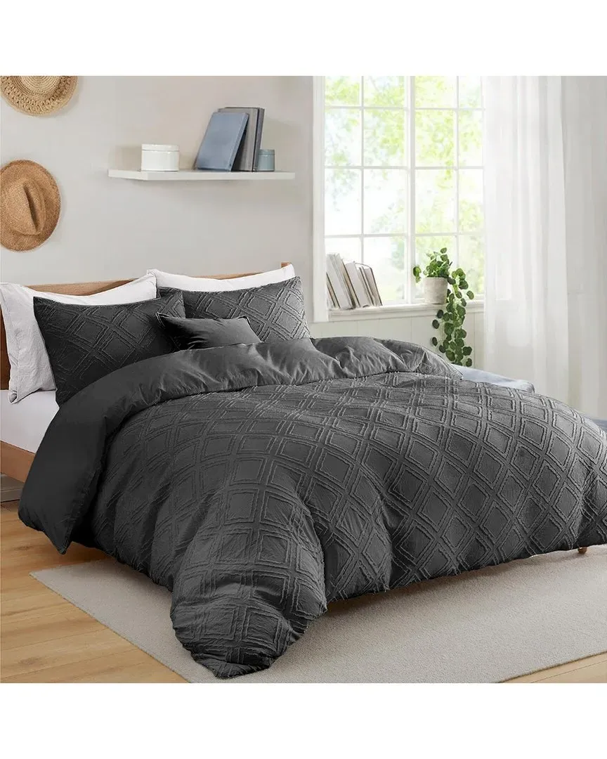 Clipped Jacquard Duvet Cover Set - Dark Gray, Polyester image