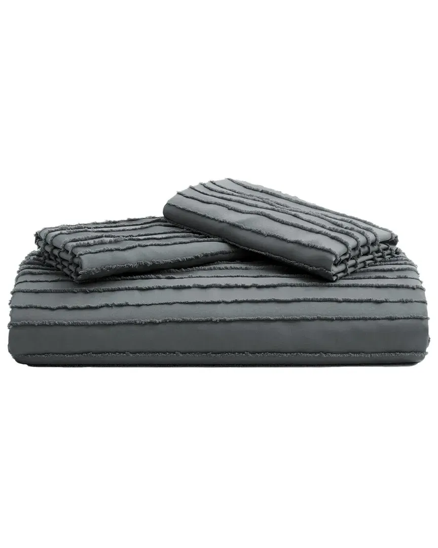 Clipped Jacquard Geometric Duvet Cover Set - Gray, Polyester