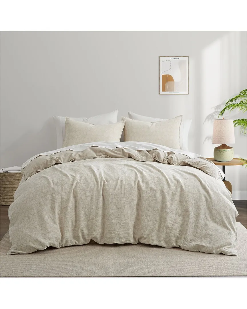 Floral Jacquard Duvet Cover Set - Leaf, Cotton-Linen image