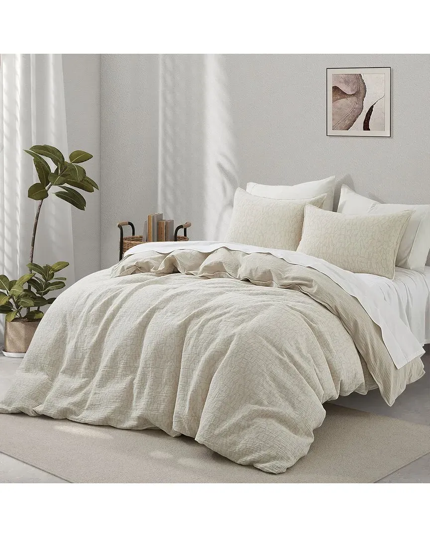 Floral Jacquard Duvet Cover Set - Pebble, Cotton-Linen