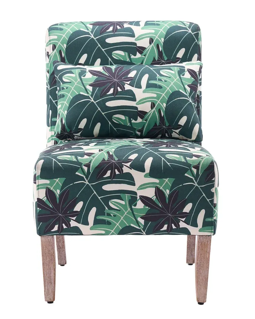 Floral Leaf Print Armless Lounge Chair with Cushion - Green